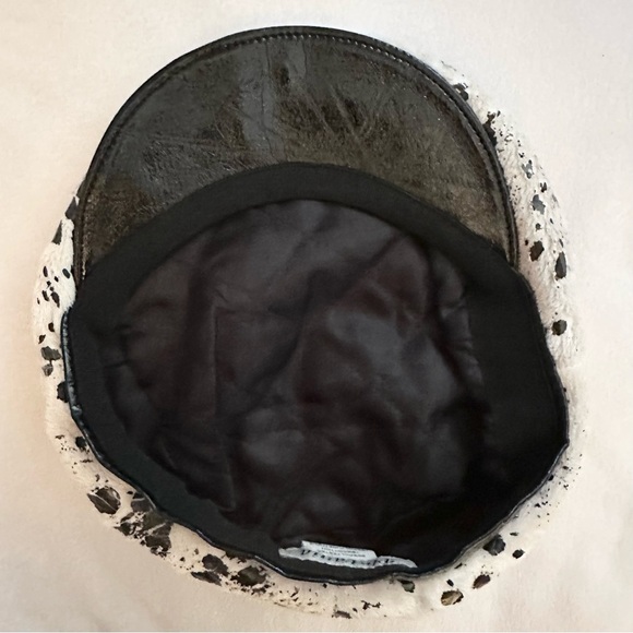 Vintage PLATANIA Italy Womens Newsboy Hat Faux Fur Black &Ivory Spotted Ink blot main image 6